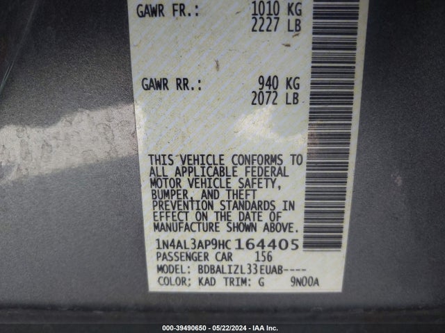 Nissan Altima 2.5 Sv 2017 1N4AL3AP9HC164405 Image 9
