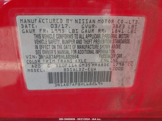 Nissan SENTRA SV 2017 3N1AB7AP8HL682694 Image 9