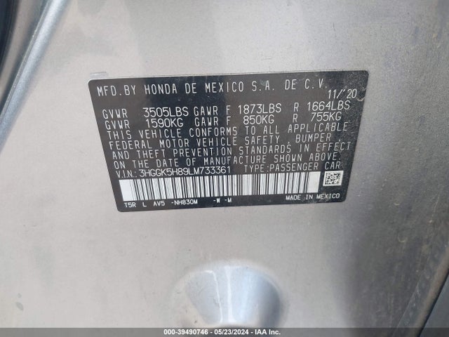 Honda FIT EX 2020 3HGGK5H89LM733361 Image 9