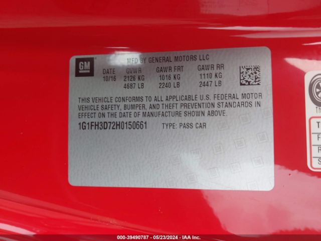 1G1FH3D72H0150661 Chevrolet CAMARO 2SS