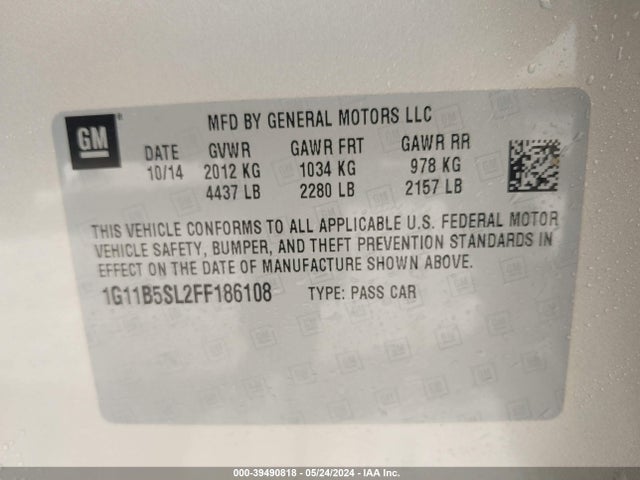 Chevrolet MALIBU LS 2015 1G11B5SL2FF186108 Image 9