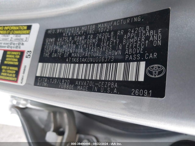 Toyota CAMRY XSE 2022 4T1K61AK0NU006373 Image 9
