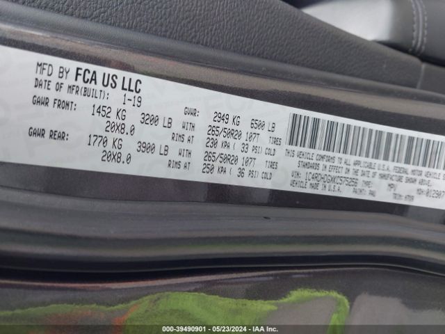 1C4RDHDGXKC575256 Dodge Durango Gt Rwd