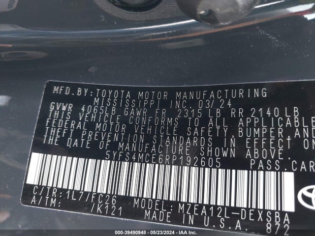Toyota COROLLA SE 2024 5YFS4MCE6RP192605 Image 9