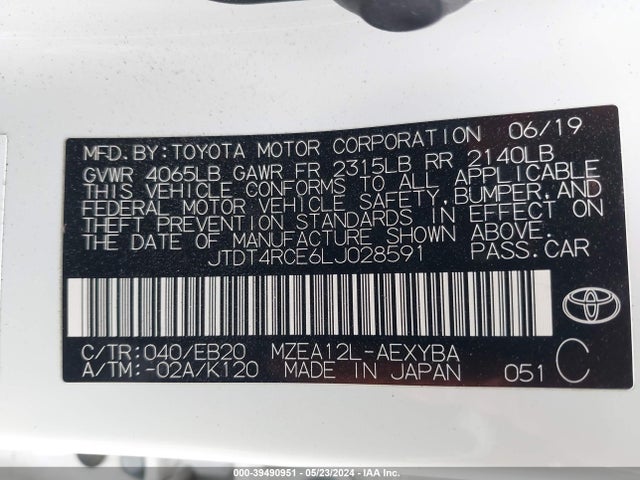 Toyota Corolla Xse 2020 JTDT4RCE6LJ028591 Image 9