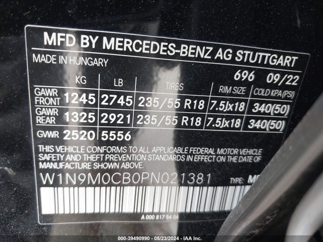 W1N9M0CB0PN021381 Mercedes-Benz Eqb 250 Suv