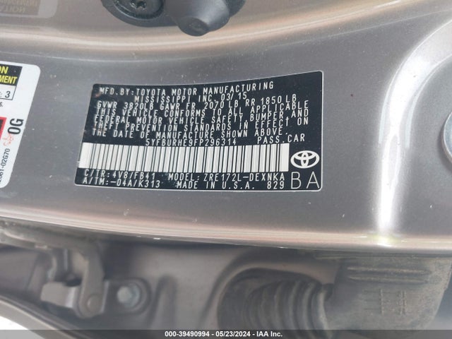 Toyota COROLLA LE 2015 5YFBURHE9FP296314 Image 9