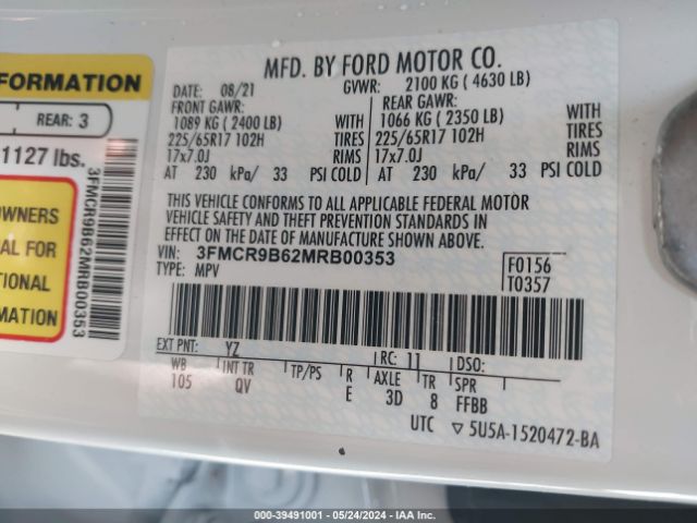 3FMCR9B62MRB00353 Ford Bronco Sport Big Bend