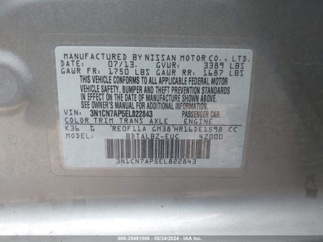 Nissan Versa 1.6 Sv 2014 3N1CN7AP5EL822843 Image 9