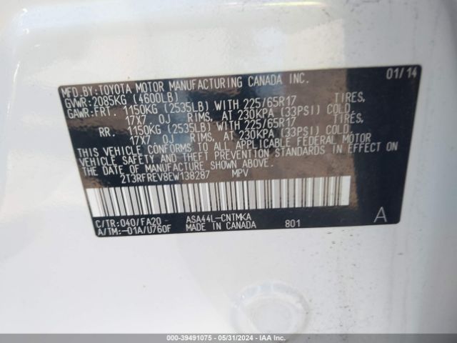 2T3RFREV8EW138287 Toyota Rav4 Xle
