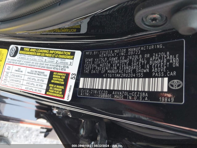 Toyota CAMRY SE 2024 4T1G11AK2RU204155 Image 9