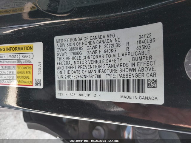 Honda Civic Sport 2022 2HGFE2F52NH581788 Image 9