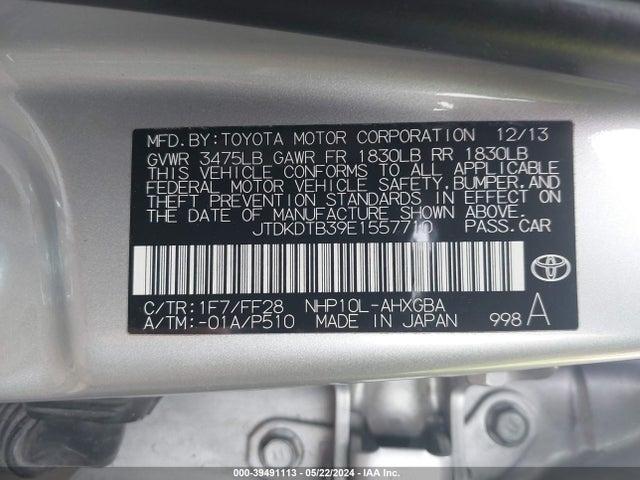 Toyota Prius C Three 2014 JTDKDTB39E1557710 Image 9
