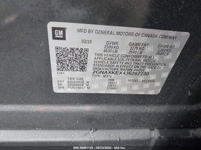 Chevrolet EQUINOX LT 2018 2GNAXKEX4J6297730 Image 9
