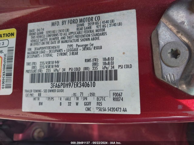 Ford FUSION SE 2014 3FA6P0H97ER340610 Image 9