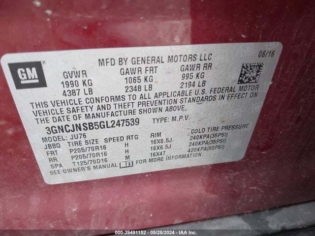 Chevrolet Trax 1ls 2016 3GNCJNSB5GL247539 Image 9