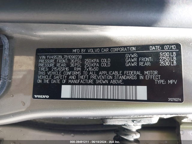 Aukcja sprzedaży 2011 Volvo Xc70 3.2, vin: YV4952BL7B1098238, numer aukcji: 39491211