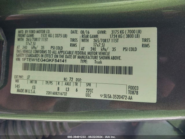 Ford F-150 Xl 2016 1FTEW1EG4GKF54141 Image 9