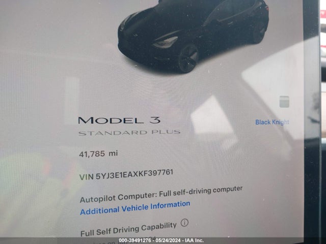 5YJ3E1EAXKF397761 Tesla Model 3 Long Range/mid Range/standard Range/standard Range Plus