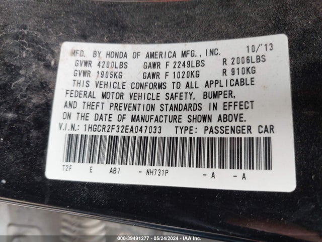 Honda ACCORD LX 2014 1HGCR2F32EA047033 Image 9