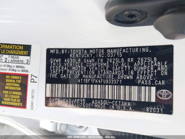 Toyota CAMRY SE 2015 4T1BF1FK4FU933371 Image 9