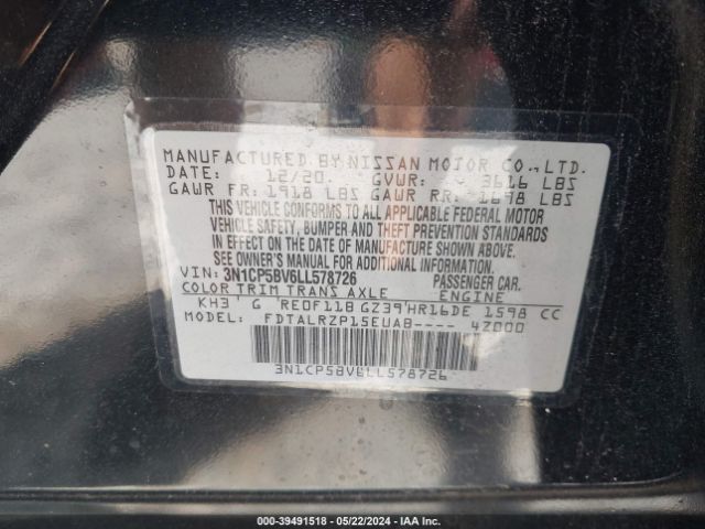 3N1CP5BV6LL578726 Nissan Kicks S Xtronic Cvt