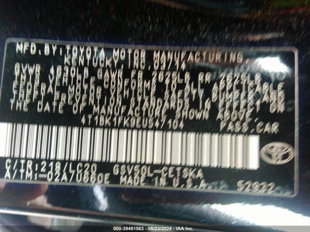 4T1BK1FK9EU547104 Toyota Camry Se V6