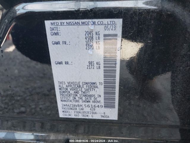 1N4AZ1BV8PC561649 Nissan Leaf S 40 Kwh