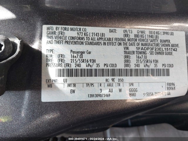 Ford FOCUS SE 2014 1FADP3F23EL151742 Image 9
