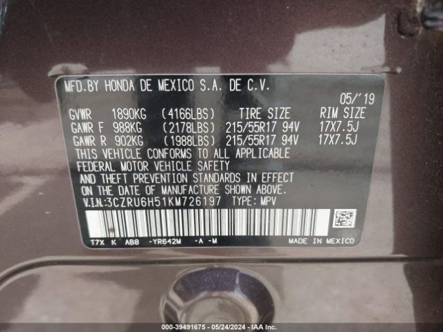 3CZRU6H51KM726197 Honda HR-V EX
