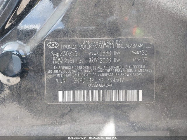 Hyundai ELANTRA SE 2016 5NPDH4AE7GH769507 Image 9