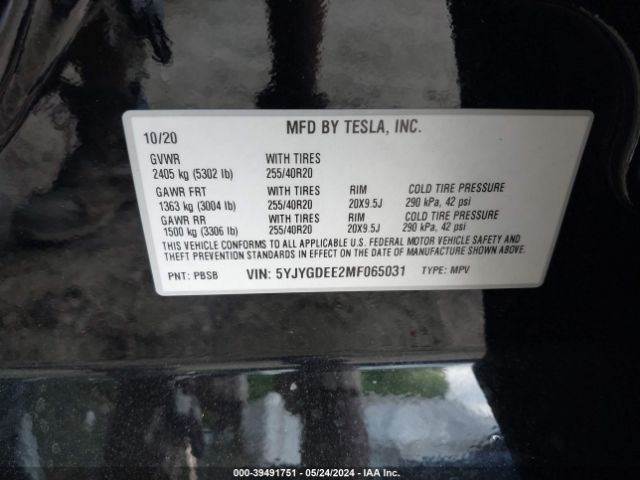 5YJYGDEE2MF065031 Tesla Model Y Long Range Dual Motor All-wheel Drive