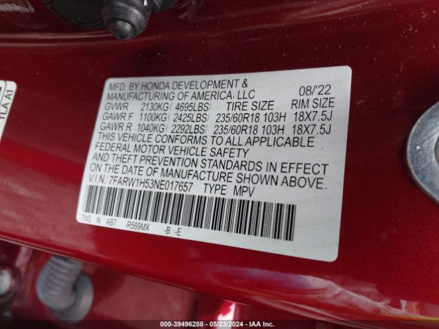 7FARW1H53NE017657 Honda Cr-v 2wd Ex