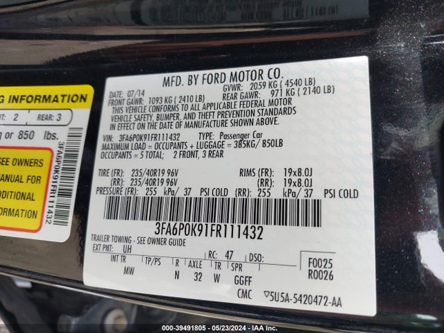 Ford Fusion Titanium 2015 3FA6P0K91FR111432 Image 9