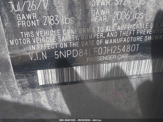 Hyundai ELANTRA SEL 2018 5NPD84LF0JH254801 Image 9