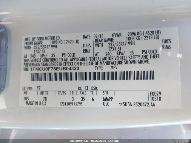 Ford ESCAPE S 2014 1FMCU0F78EUB04320 Image 9