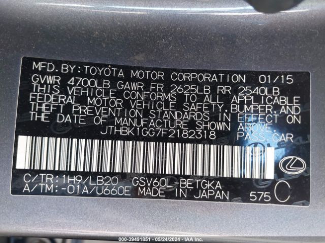 JTHBK1GG7F2182318 Lexus ES 350