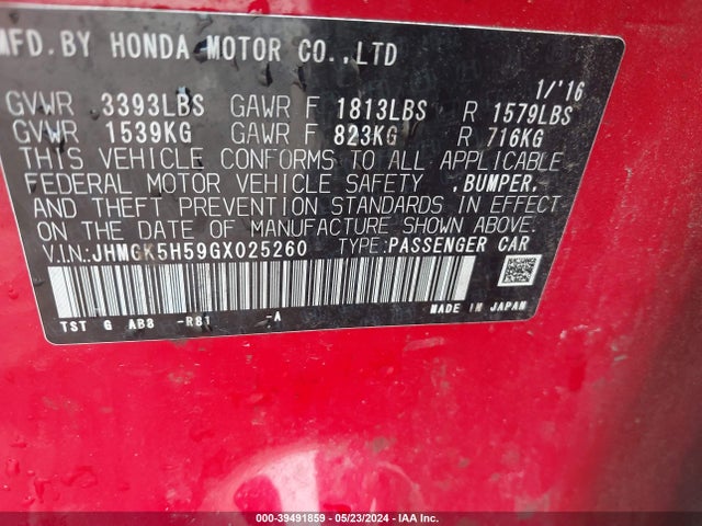 Honda FIT LX 2016 JHMGK5H59GX025260 Image 9