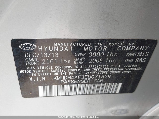 Hyundai ELANTRA SE 2014 KMHDH4AE3EU071829 Image 9