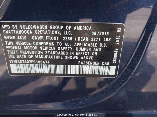 1VWAS7A37FC108474 Volkswagen Passat 1.8t Limited Edition