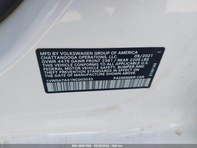 1VWSA7A31NC003032 Volkswagen Passat 2.0t Se
