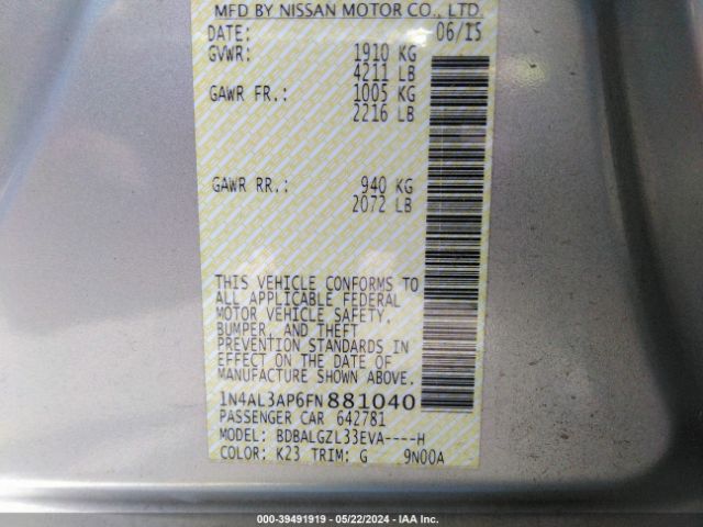 1N4AL3AP6FN881040 Nissan Altima 2.5 S