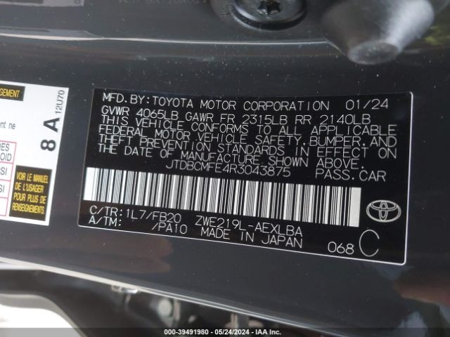 JTDBCMFE4R3043875 Toyota Corolla Hybrid Le
