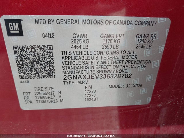 Chevrolet EQUINOX LT 2018 2GNAXJEV3J6328782 Image 9
