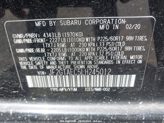 Subaru Crosstrek Premium 2020 JF2GTAEC5LH245012 Image 9