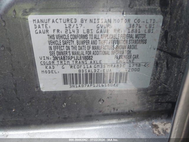 Nissan SENTRA SV 2018 3N1AB7AP1JL618082 Image 9