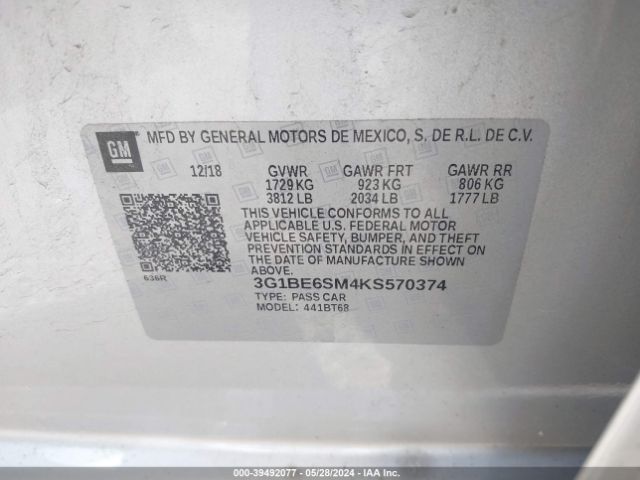 3G1BE6SM4KS570374 Chevrolet CRUZE LT