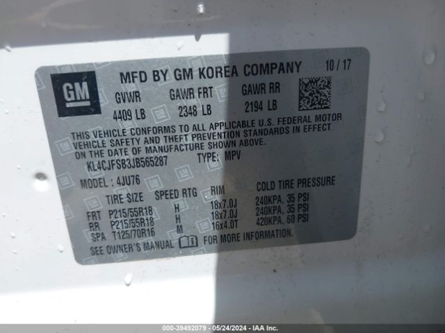 KL4CJFSB3JB565287 Buick Encore Preferred Ii