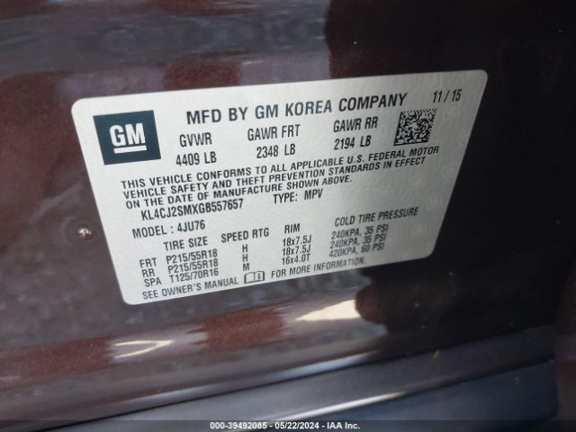 KL4CJ2SMXGB557657 Buick Encore Sport Touring