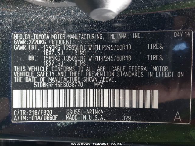 5TDBKRFH5ES038770 Toyota Highlander Le V6